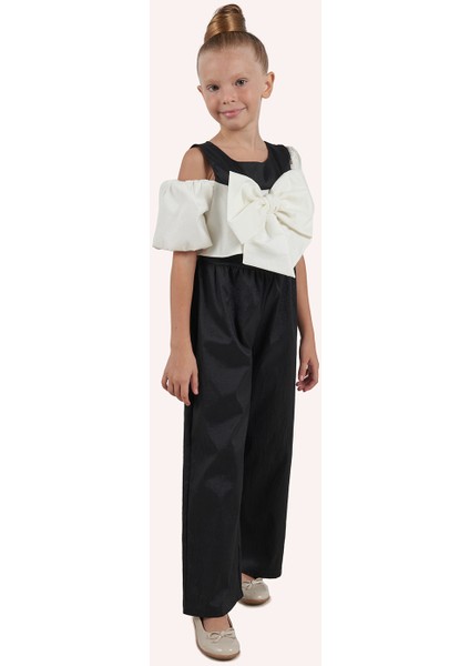 Kız Çocuk Fiyonk Detaylı Siyah Salopet