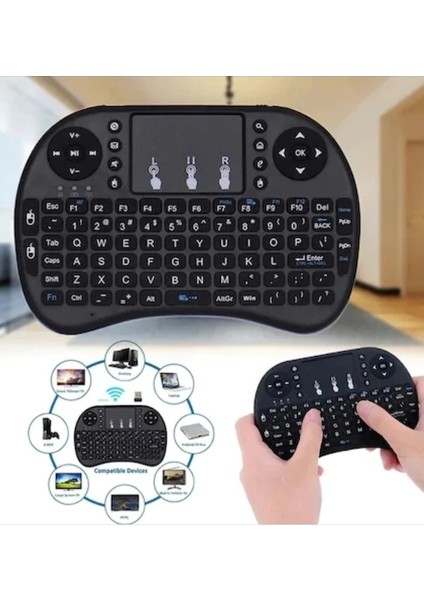 Smart Tv Box Ps3 Uyumlu Kablosuz Dokunmatik Işıklı Şarjlı Touchpadli Mini Q Klavye