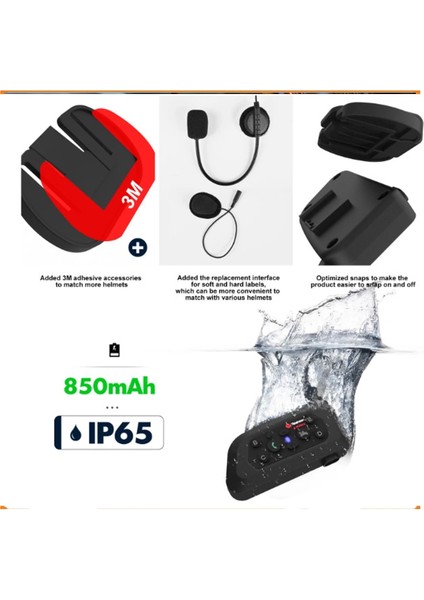V6 Plus Motorsiklet Kaskı Intercom Su Geçirmez 1200 M