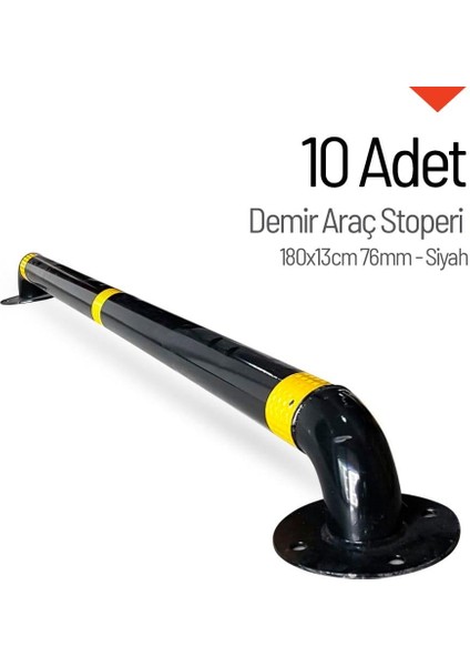 10'lu Set Siyah Demir Otopark Stoperi – 180X13 cm