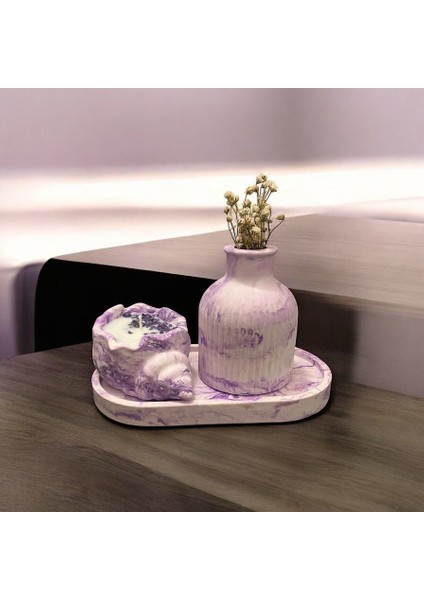 Taş Tozu Kalıbında 3lü Set, Istrdiye Mum, Vazo