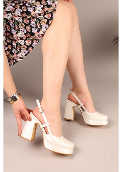 Rivy Burnu Kapalı Platform Topuklu Ayakkabı Sedef