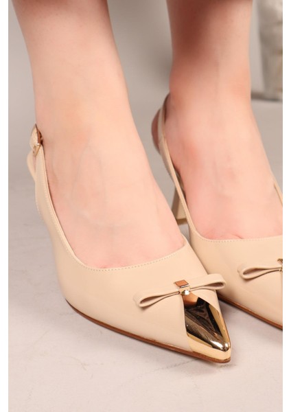 Fizzle Burnu Metalli Rugan Stiletto Bej