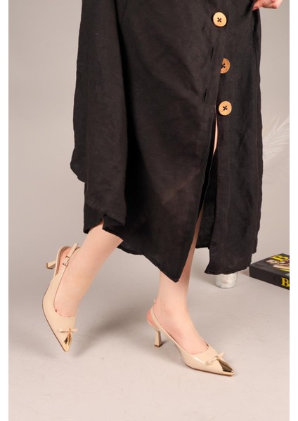 Fizzle Burnu Metalli Rugan Stiletto Bej