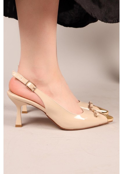 Fizzle Burnu Metalli Rugan Stiletto Bej modelleri