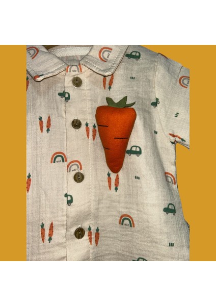 Erkek Bebek Havuç Detaylı Yazlık Takım – Gömlek & Şort 2'li Set