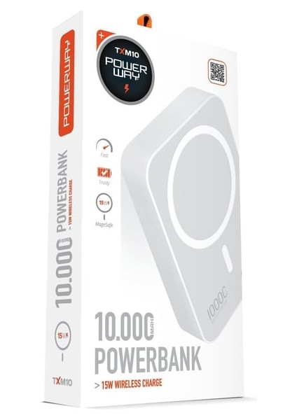 10.000 Mah Pd 15W Magsafe Kablosuz Wireless Taşınabilir Şarj Cihazı Beyaz Powerbank TXM10