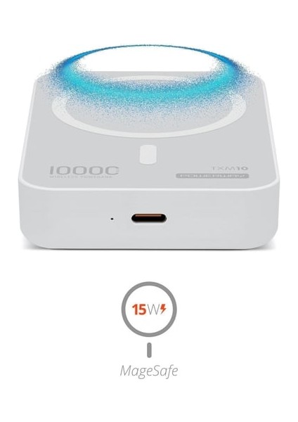 10.000 Mah Pd 15W Magsafe Kablosuz Wireless Taşınabilir Şarj Cihazı Beyaz Powerbank TXM10 modelleri