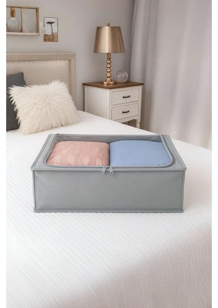 4 Adet Pencereli Imperteks Kumaş Suya Dayanıklı Destekli Telli Büyük Boy Plus Baza Altı Çok Amaçlı Organizer Hurç 66 x 46 x 20 cm