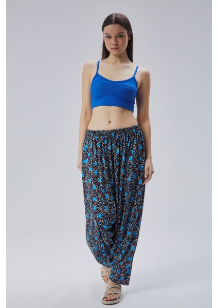 Köy Hayatı Kadın Jarse Şalvar Lastikli Bel Battal Boy Rahat Konforlu Yöresel Motifli Ağlı