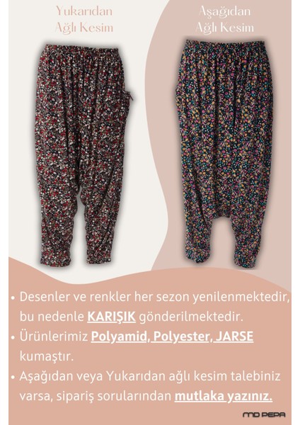 Çiçekli Motifli Kadın Jarse Şalvar Konforlu Günlük Kullanım Yöresel Battal Beden Lastikli
