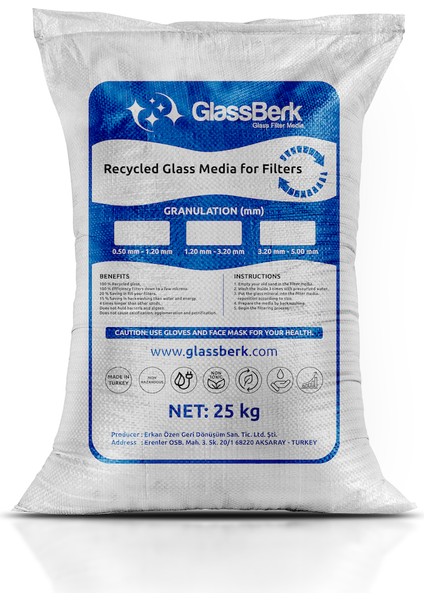 Glassberk Havuz Filtre Cam Filtrasyon Medyası (3,0-5,0mm) Kalın 25 Kg-Toptancıyızbiz