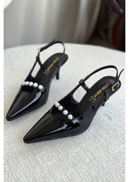 Kadın Justin Incili Kısa Topuklu Ayakkabı - Siyah-Rugan fiyatları