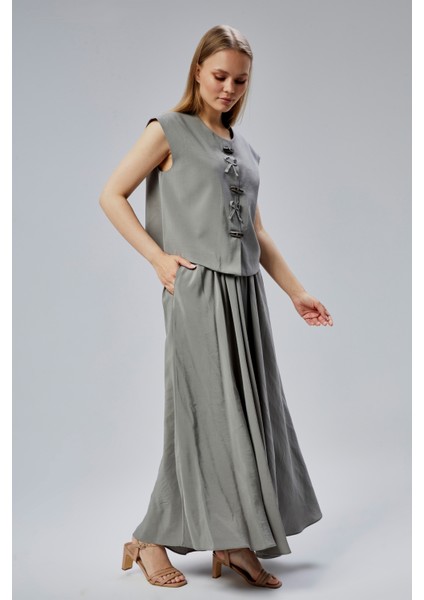 Açık Haki Salaş Kesim Modal Dokuma Etek fırsatları