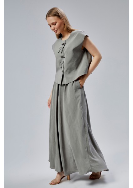 Açık Haki Salaş Kesim Modal Dokuma Etek indirimleri