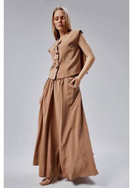 Kahverengi Salaş Kesim Modal Dokuma Etek