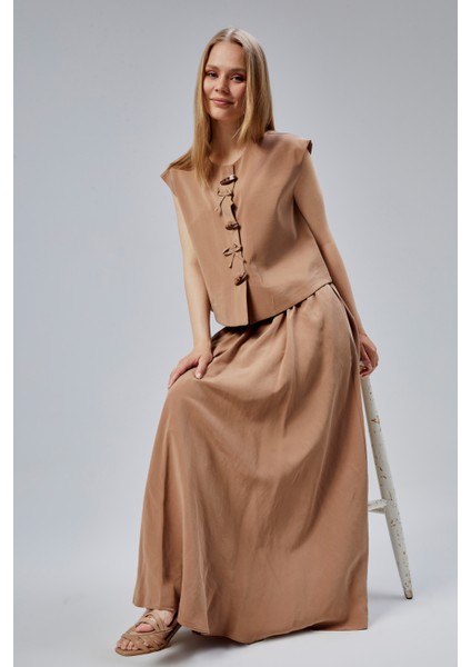 Kahverengi Salaş Kesim Modal Dokuma Etek modelleri