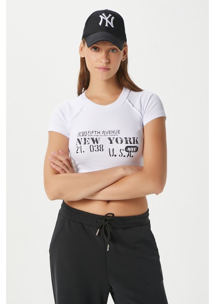 Kadın Fifth Yıkamalı Beyaz Crop Top