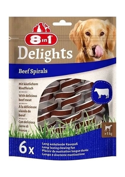 8in1 Delights Smart Spirals Biftekli Burgu Köpek Ödülü 6 Adet