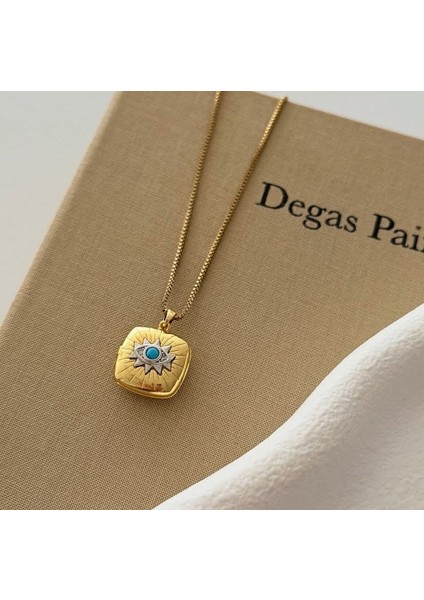 New Model Göz Kapaklı Resim Çerçeveli Çelik Kadın Kolye