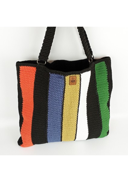 El Örgüsü Büyük Boy Çizgili Çanta modelleri
