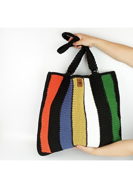 El Örgüsü Büyük Boy Çizgili Çanta fırsatları