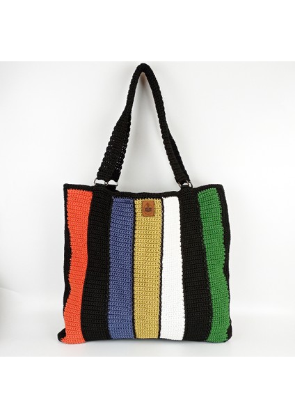 El Örgüsü Büyük Boy Çizgili Çanta indirimleri
