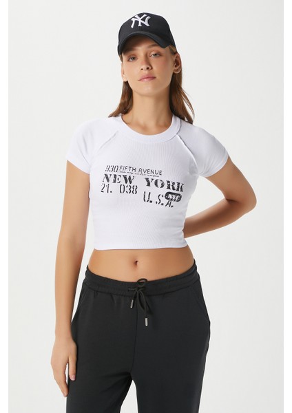 Kadın Fifth Yıkamalı Beyaz Crop Top