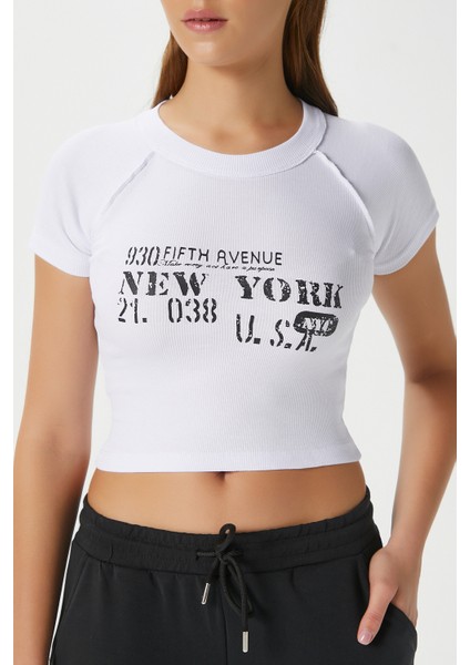 Kadın Fifth Yıkamalı Beyaz Crop Top