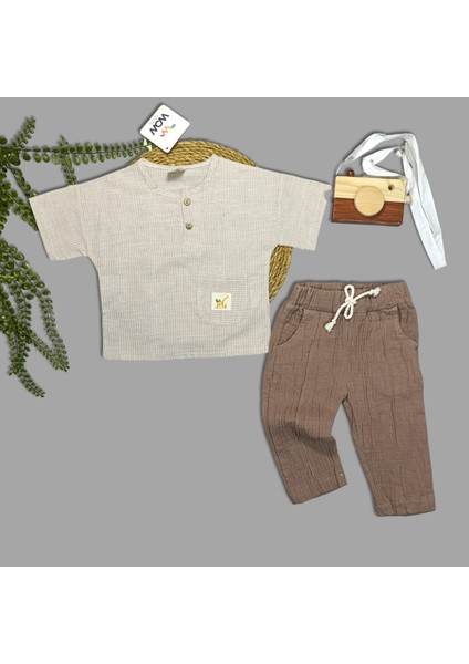 Erkek Bebek Müslin Pantolonlu Ikili Takım
