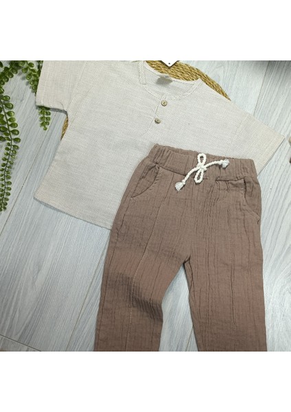 Erkek Bebek Müslin Pantolonlu Ikili Takım modelleri