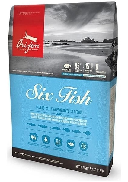 Orijen Six Fish Tahılsız Balık Yavru ve Yetişkin Kedi Maması 5.4 kg
