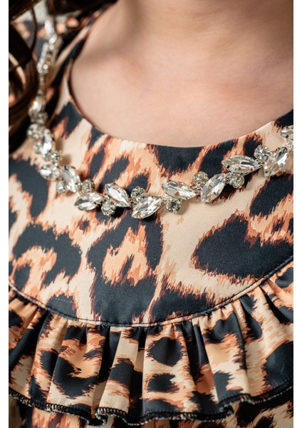 Leopar Desenli Zarif Kız Çocuk Abiye Elbise indirimleri