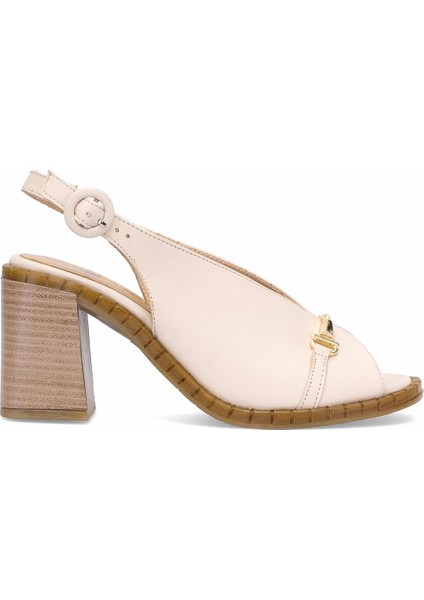 2511902Y Kadın Hakiki Deri Topuklu Sandalet Bej