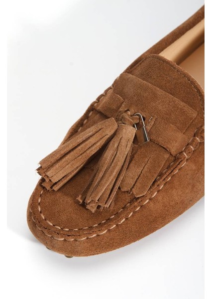 Kadın Hakiki Süet Deri Püskül Detaylı Loafer 1039