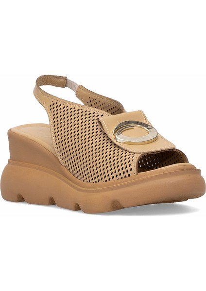 Elit Zeyn 8067 Kadın Hakiki Deri Dolgu Topuk Sandalet Camel fiyatları
