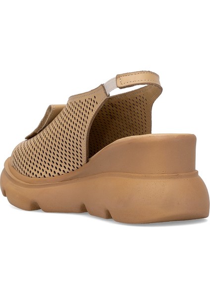 Elit Zeyn 8067 Kadın Hakiki Deri Dolgu Topuk Sandalet Camel fırsatları