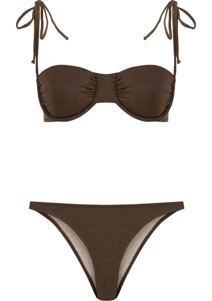 Balenli Simli Kahverengi Bikini Takım