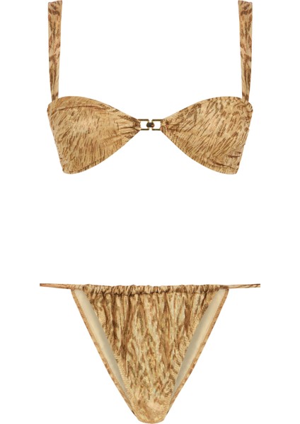 Desenli Aksesuarlı Straplez Bikini Takım