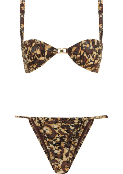 Desenli Aksesuarlı Straplez Bikini Takım