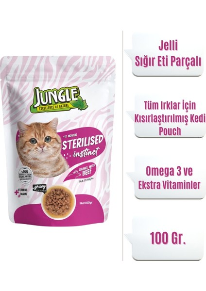 Kısırlaştırılmış Kedi Maması Sığır Eti Parçalı Pouch 100 gr