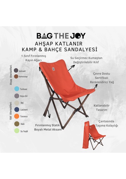 Ahşap Katlanır Kamp & Bahçe Sandalyesi – Antrasit - Kiremit Kılıf indirimleri