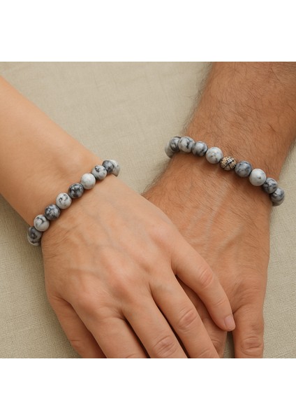 Gri Akik Taşı Bileklik – Kadın Erkek Unisex – Anneler Günü Hediye – Doğal Taş Bileklik Ahşap Kutulu