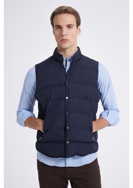 Slim Fit Lacivert Düz Yelek Mont