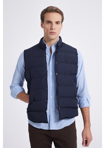 Slim Fit Lacivert Düz Yelek Mont