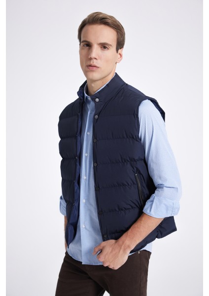 Slim Fit Lacivert Düz Yelek Mont
