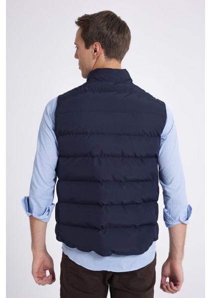 Slim Fit Lacivert Düz Yelek Mont