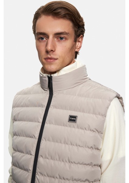 Slim Fit Taş Düz Yelek Mont