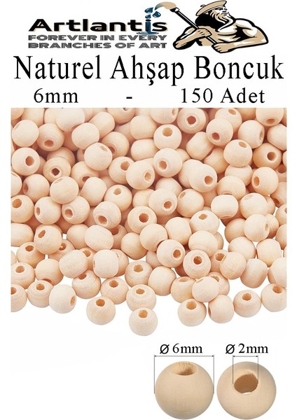 Naturel Ahşap Boncuk 6mm 150 Li 1 Paket Ham Boyanabilir Ahşap Yuvarlak Doğal Boncuklar Takı Tasarım Ektinlik Kreş Okul