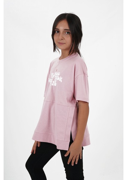 Kız Çocuk Süprem Kumaş Yandan Yırtmaçlı Baskılı Tshirt fiyatları
